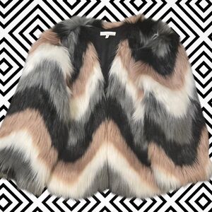 June & Hudson Faux Fur Chevron Jacket